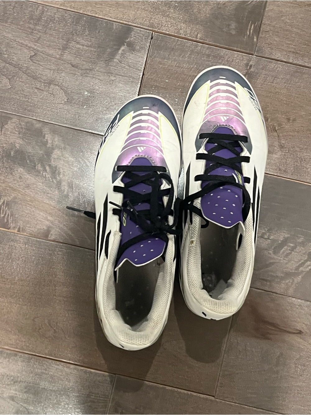 Purple Accent White Soccer Cleats